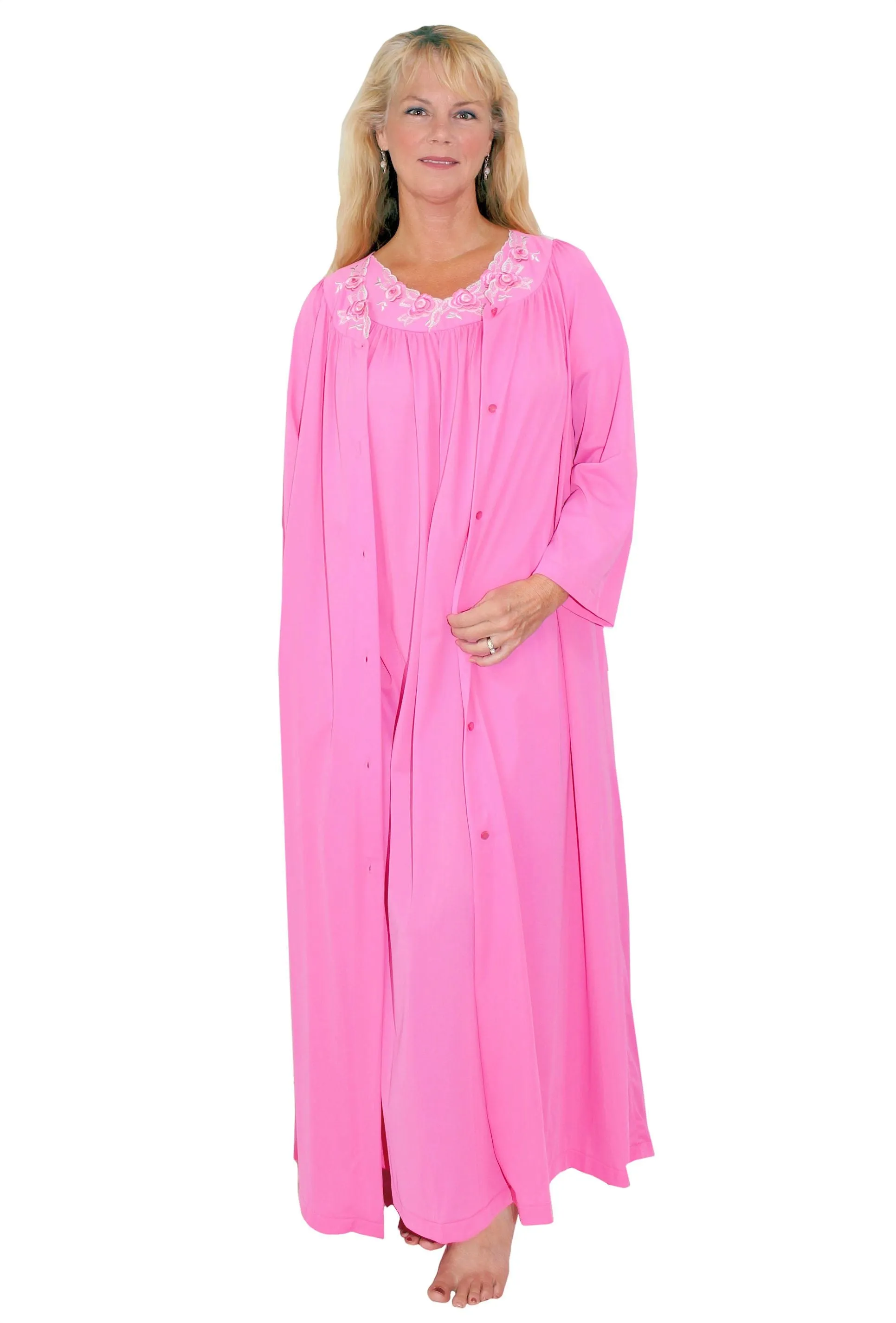 Shadowline Women's Nightgown and Robe Set Long Silky Nylon Kaftan Sleepwear