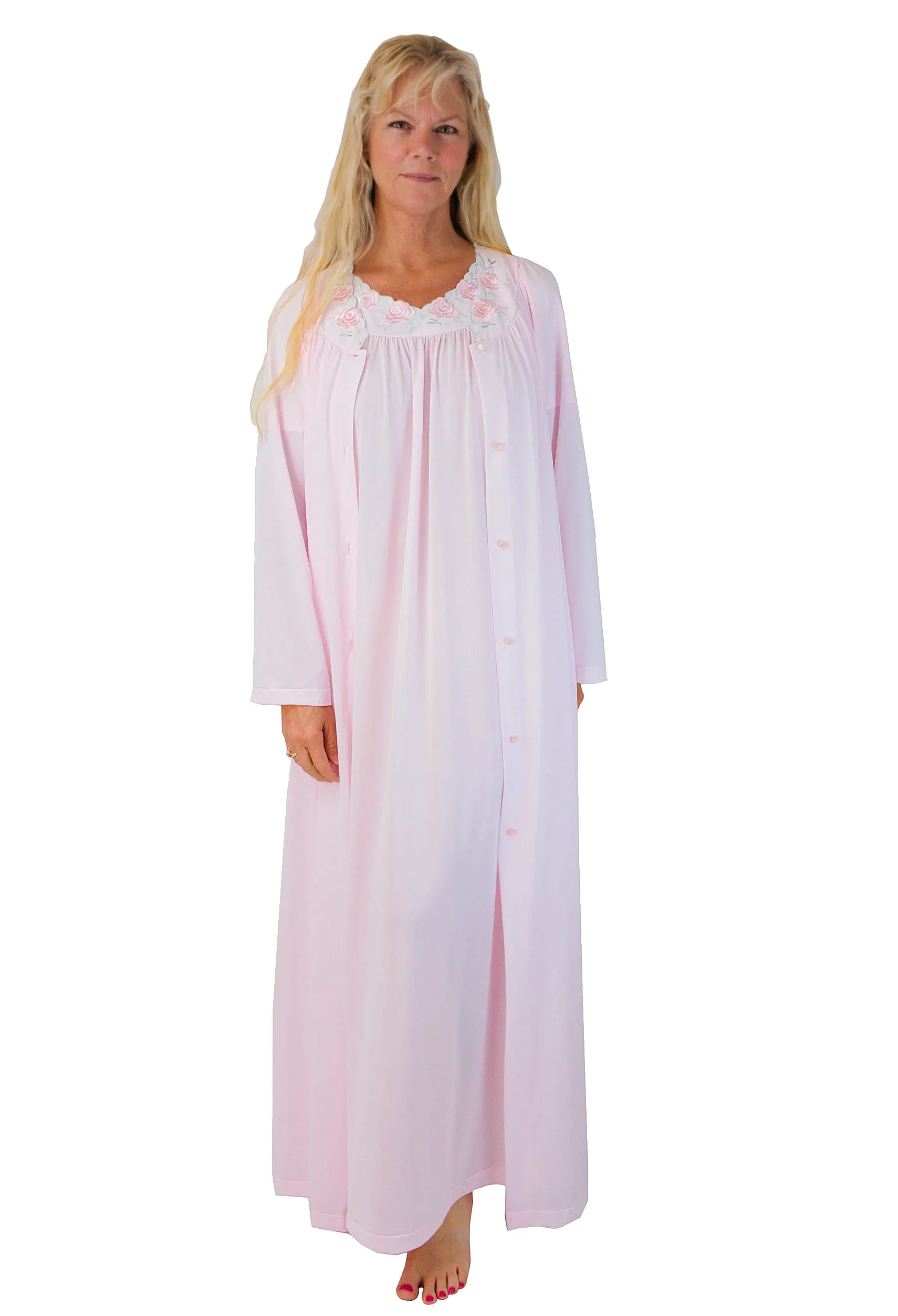 Shadowline Women's Nightgown and Robe Set Long Silky Nylon Kaftan Sleepwear