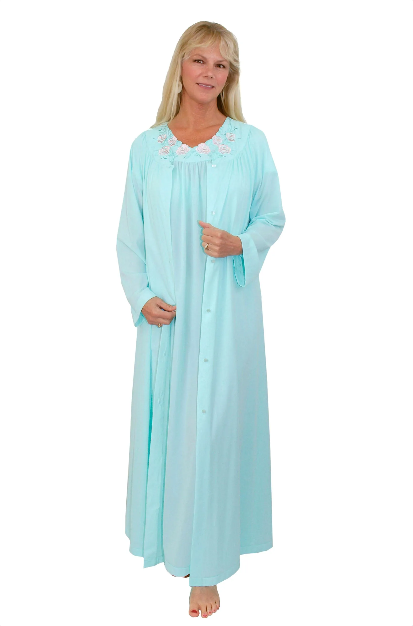 Shadowline Women's Nightgown and Robe Set Long Silky Nylon Kaftan Sleepwear