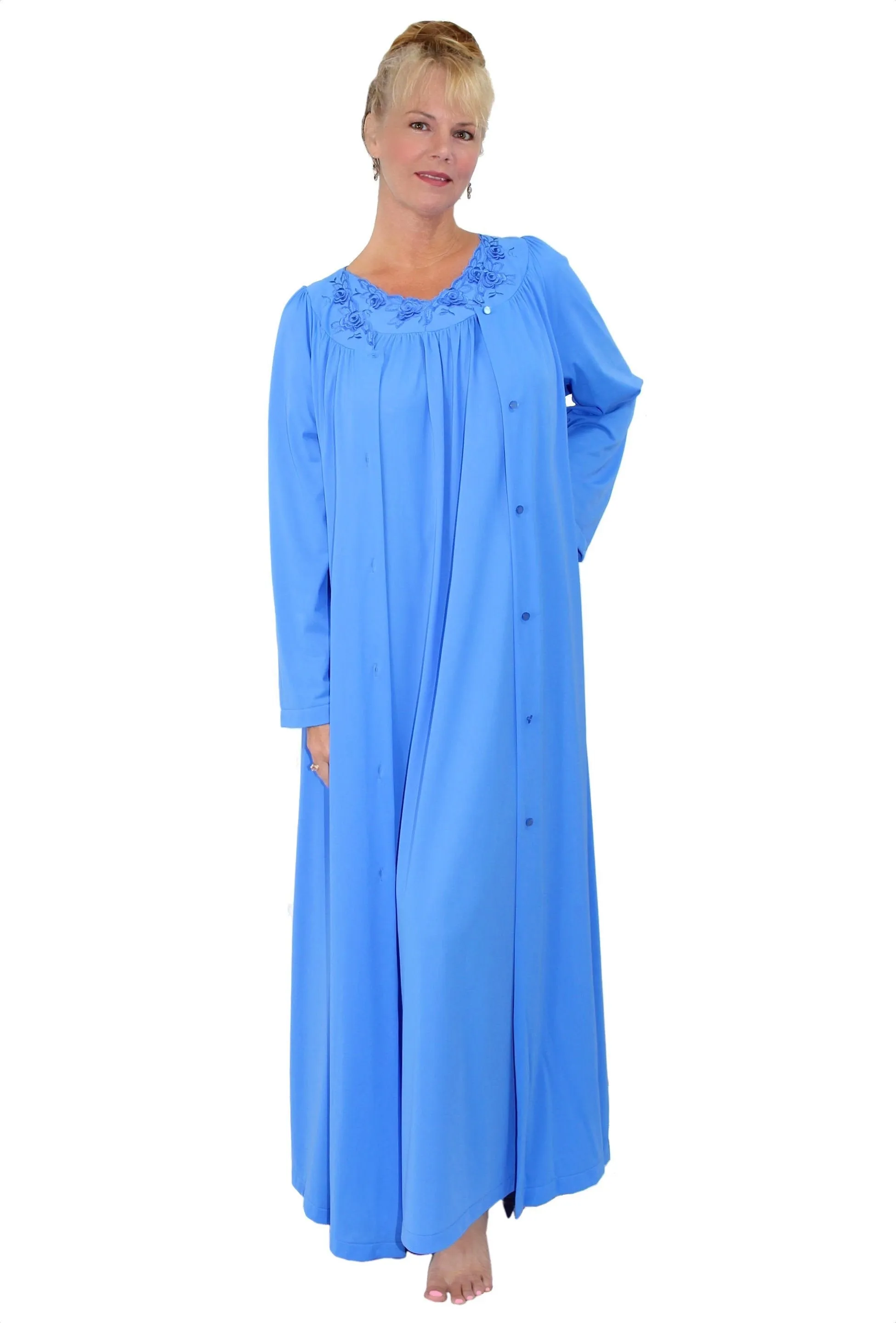 Shadowline Women's Nightgown and Robe Set Long Silky Nylon Kaftan Sleepwear