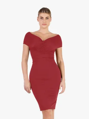 Shapewear Ruched Off-Shoulder Sculpting Midi Dress
