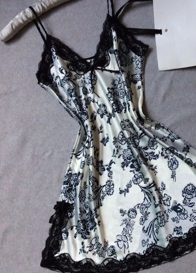 Silk Lace Women Sleepwear Ladies Lingerie Sleepdress Babydoll Nightdress Nightgown Sleepshirts