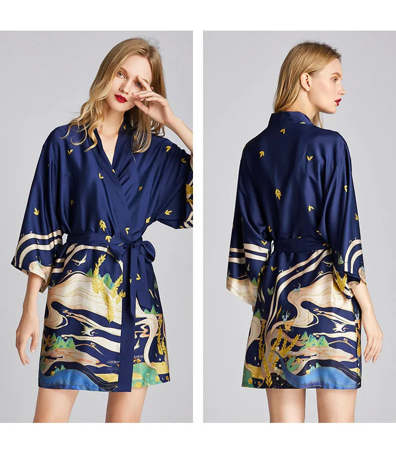 Silk Nightgown Plus Size Printed Loose Homewear
