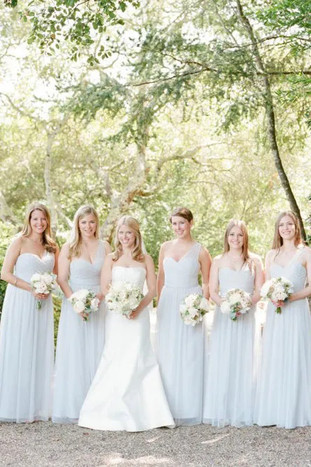 Simple Chiffon A-Line Floor Length Long Dust Blue Bridesmaid Dress OHS143
