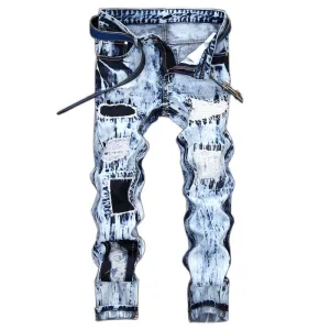 Skinny Straight Pants Street Style Men's Urban Ripped Jeans
