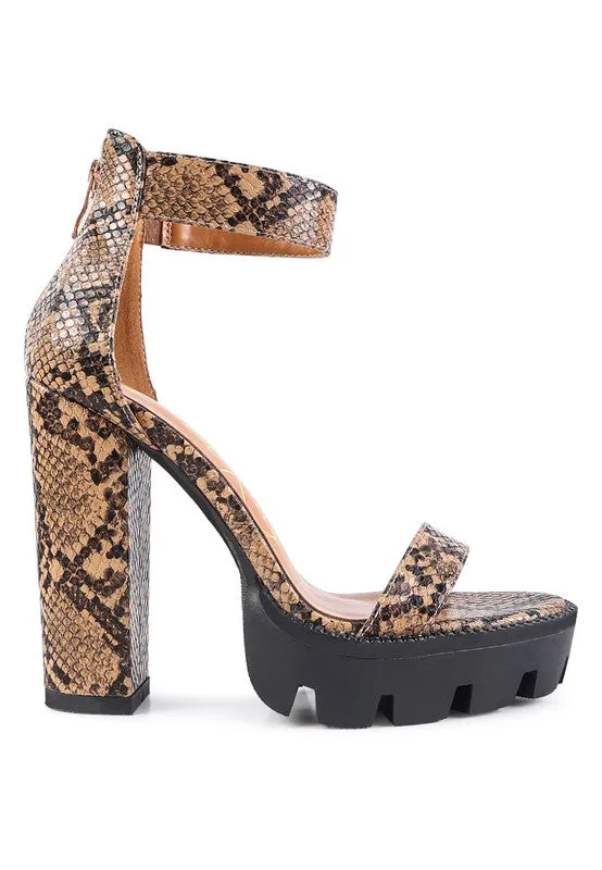 Snake Print High Heel Block Platform Sandal