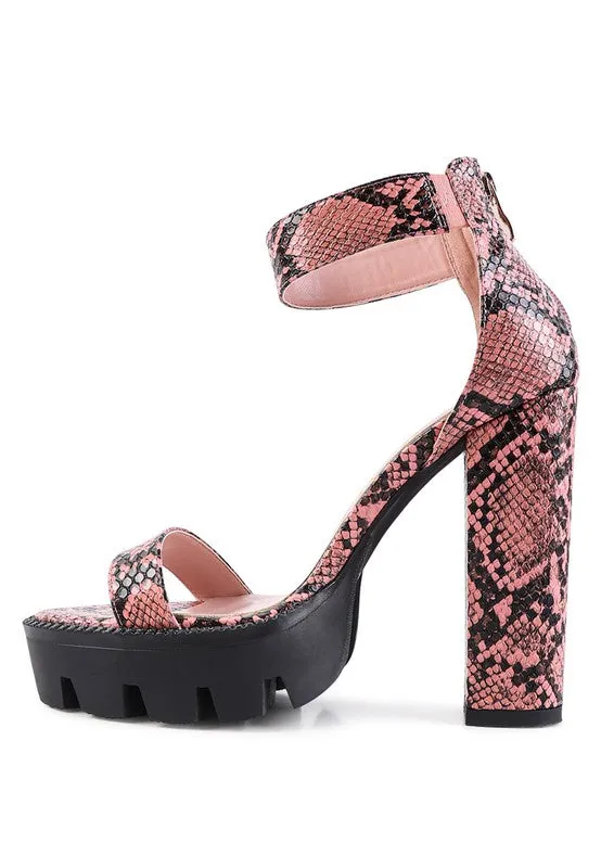 Snake Print High Heel Block Platform Sandal