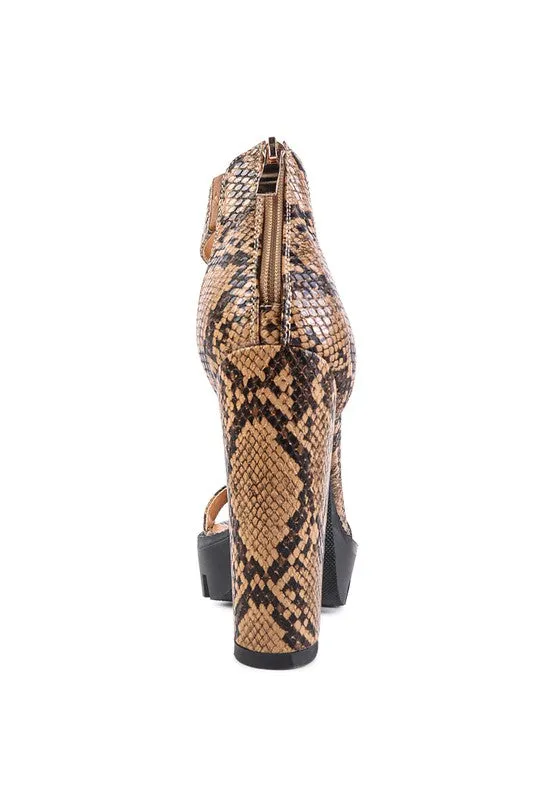 Snake Print High Heel Block Platform Sandal