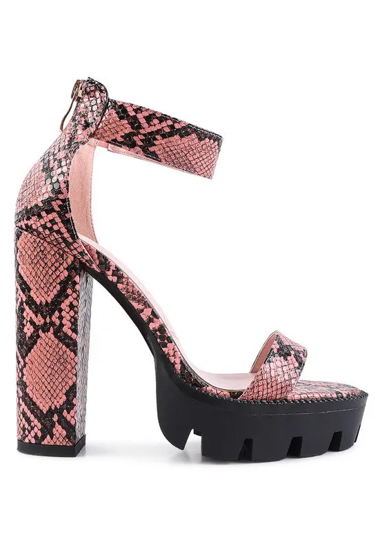 Snake Print High Heel Block Platform Sandal