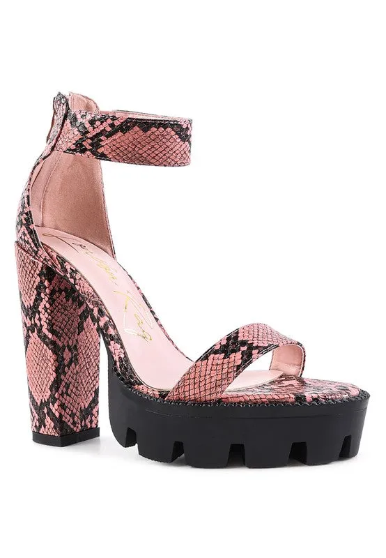 Snake Print High Heel Block Platform Sandal