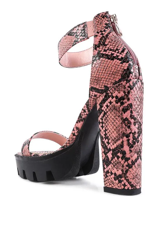 Snake Print High Heel Block Platform Sandal