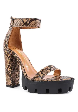 Snake Print High Heel Block Platform Sandal