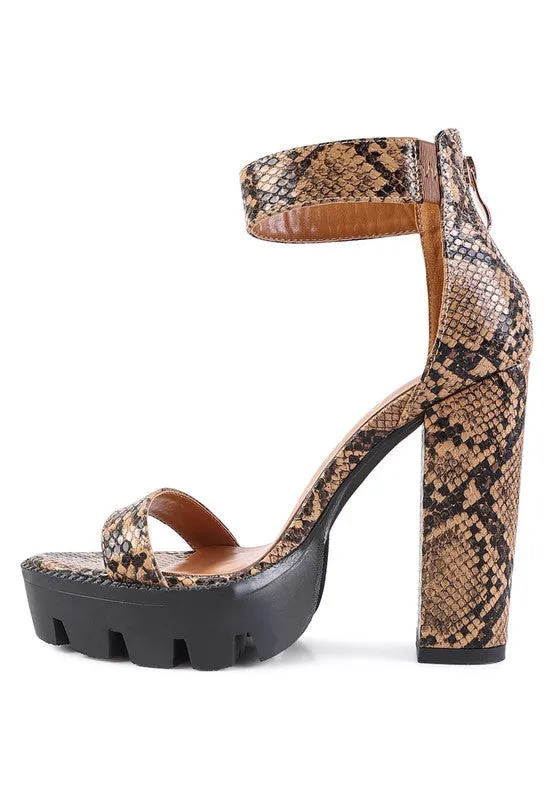 Snake Print High Heel Block Platform Sandal