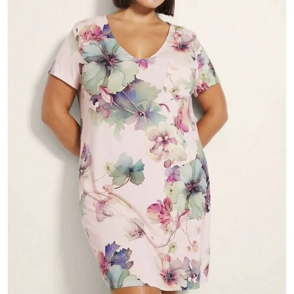 SOMA COOL NIGHTS SLEEPSHIRT Floral Mystical Blooms Rose Pink size L nightgown