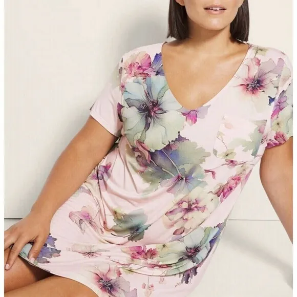 SOMA COOL NIGHTS SLEEPSHIRT Floral Mystical Blooms Rose Pink size L nightgown
