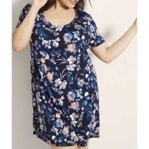 SOMA COOL NIGHTS SLEEPSHIRT phantom floral navy scoopneck size XL nightgown