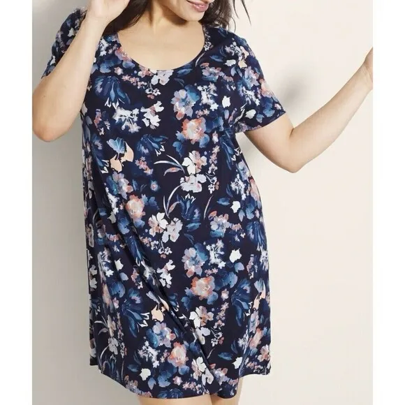 SOMA COOL NIGHTS SLEEPSHIRT phantom floral navy scoopneck size XL nightgown