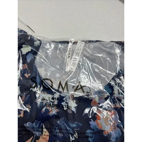 SOMA COOL NIGHTS SLEEPSHIRT phantom floral navy scoopneck size XL nightgown