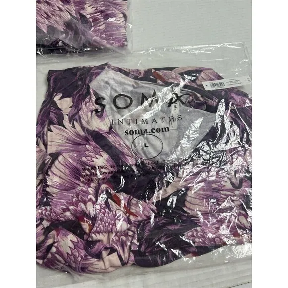 SOMA COOL NIGHTS SLEEPSHIRT Purple Cranes Novelty Print size L nightgown