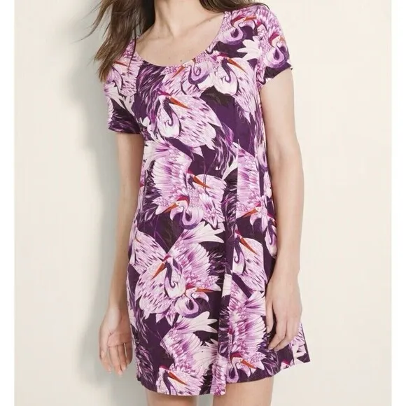 SOMA COOL NIGHTS SLEEPSHIRT Purple Cranes Novelty Print size XL nightgown