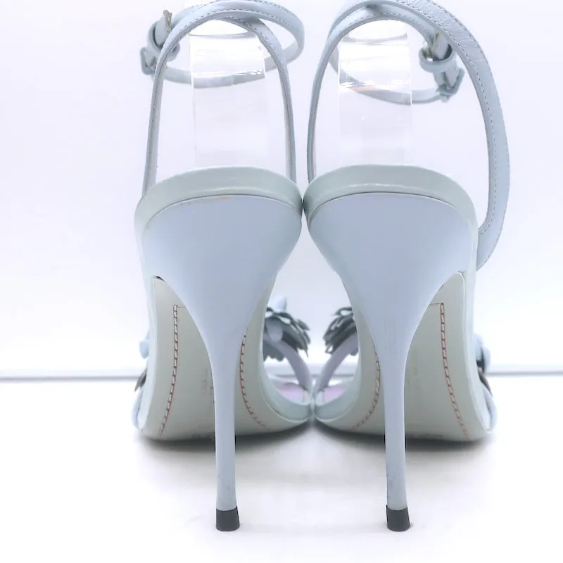 Sophia Webster Lilico Flower-Embellished Sandals Light Blue Leather Size 38