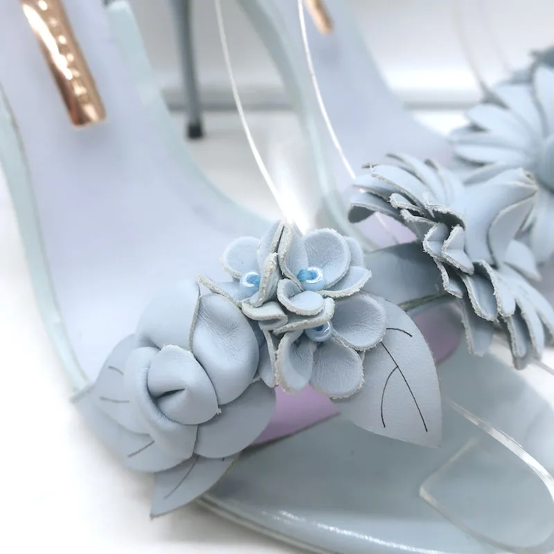 Sophia Webster Lilico Flower-Embellished Sandals Light Blue Leather Size 38