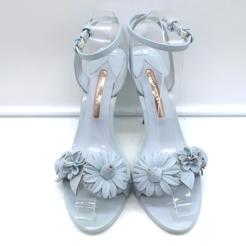Sophia Webster Lilico Flower-Embellished Sandals Light Blue Leather Size 38