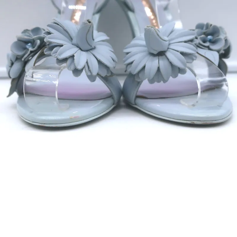 Sophia Webster Lilico Flower-Embellished Sandals Light Blue Leather Size 38
