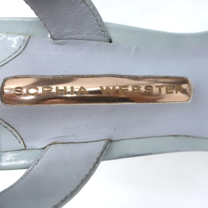 Sophia Webster Lilico Flower-Embellished Sandals Light Blue Leather Size 38