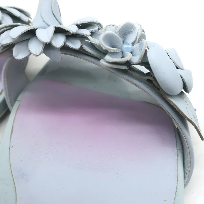 Sophia Webster Lilico Flower-Embellished Sandals Light Blue Leather Size 38