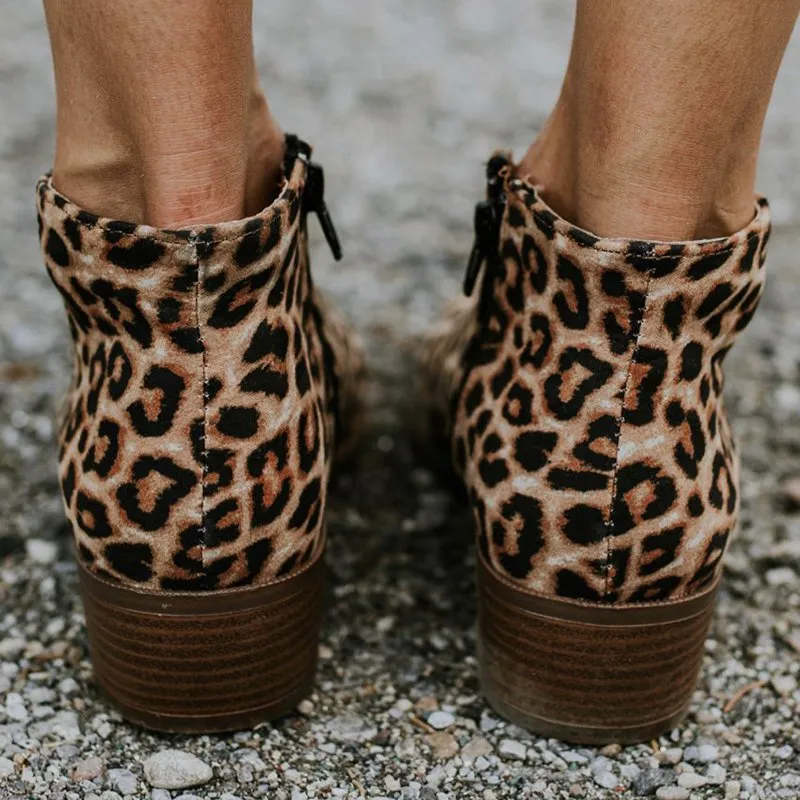 Spring Ankle Boots Sexy Leopard Casual Shoes