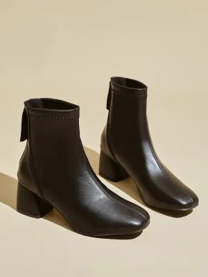 Square Toe Back Zip Classic Boots - Black