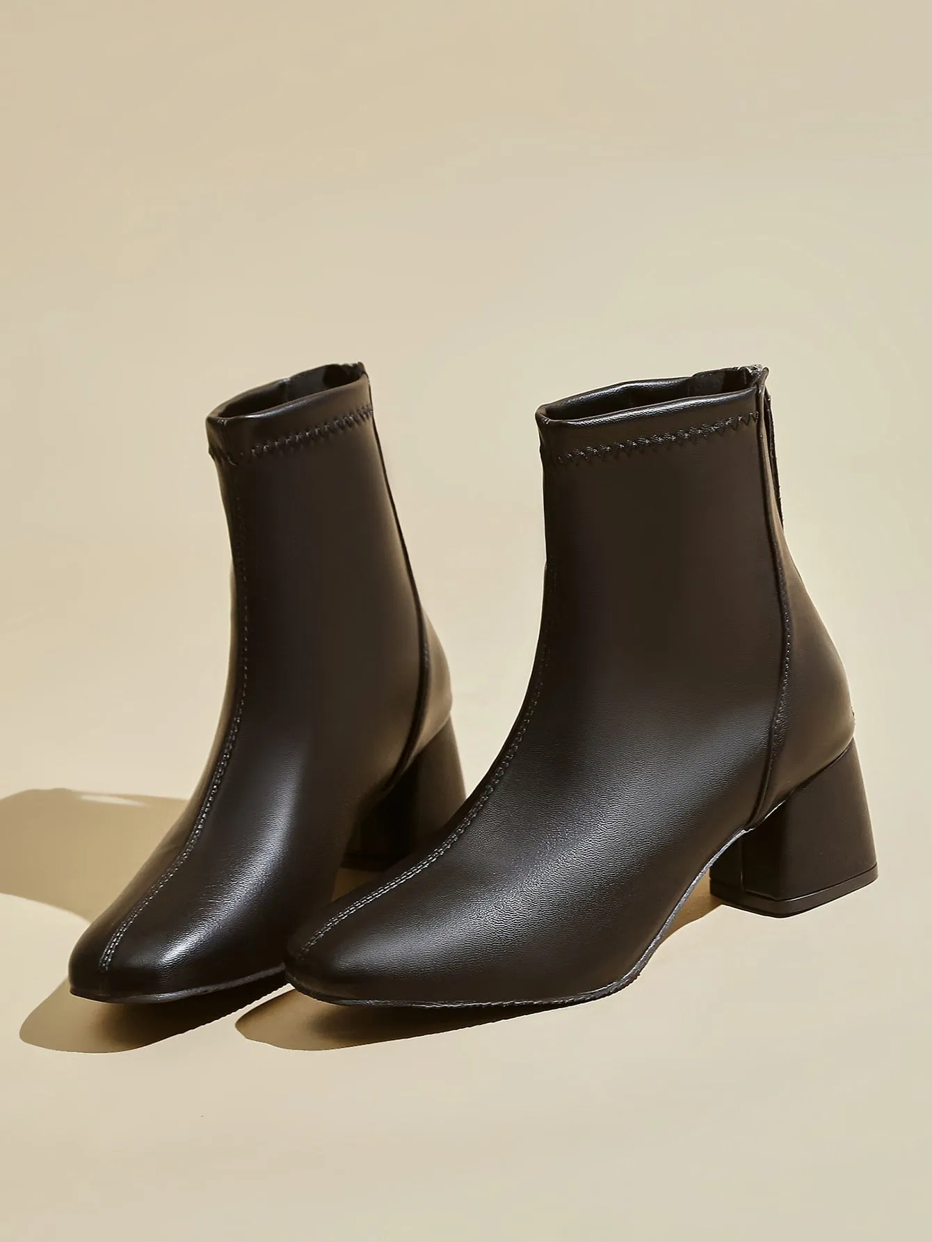 Square Toe Back Zip Classic Boots - Black