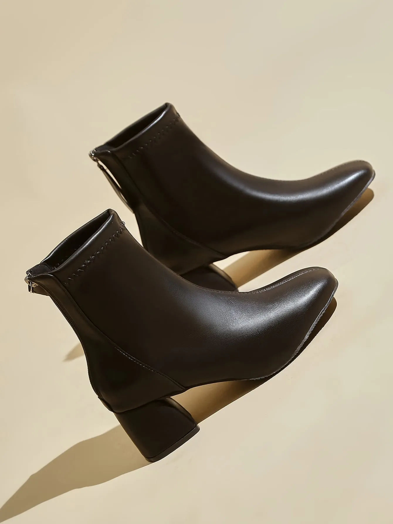 Square Toe Back Zip Classic Boots - Black