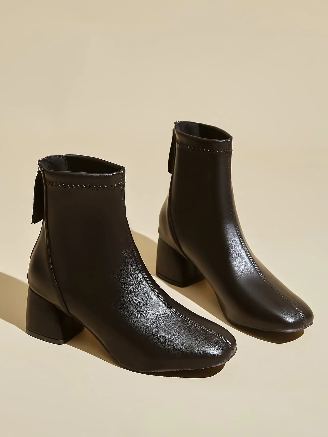 Square Toe Back Zip Classic Boots - Black