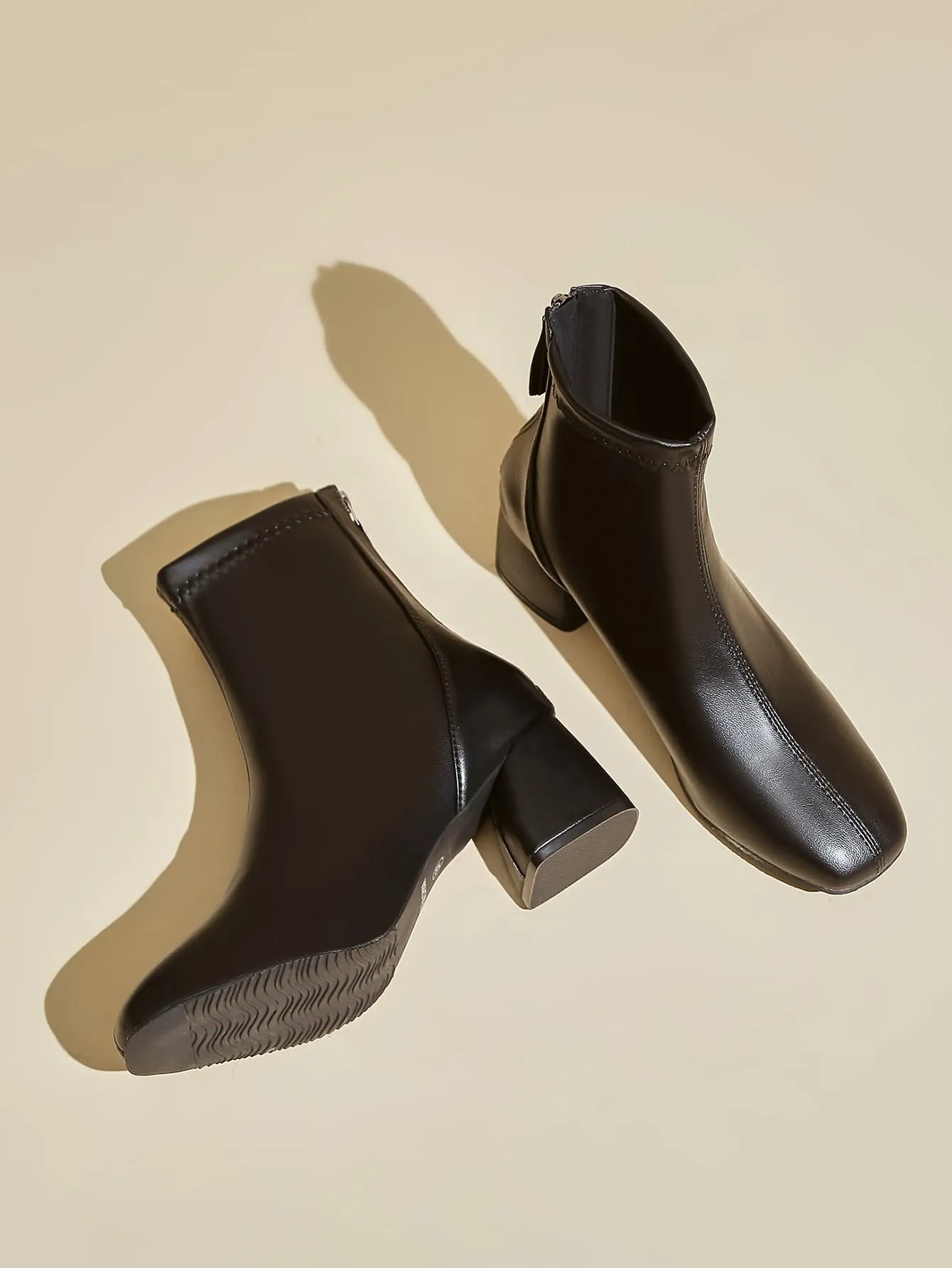 Square Toe Back Zip Classic Boots - Black