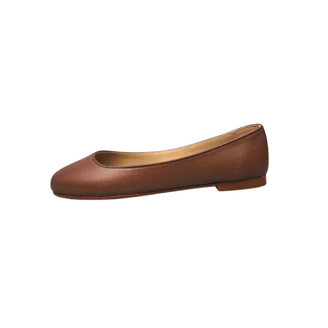 Stella Rich Brown Leather Ballet Flats For Girls
