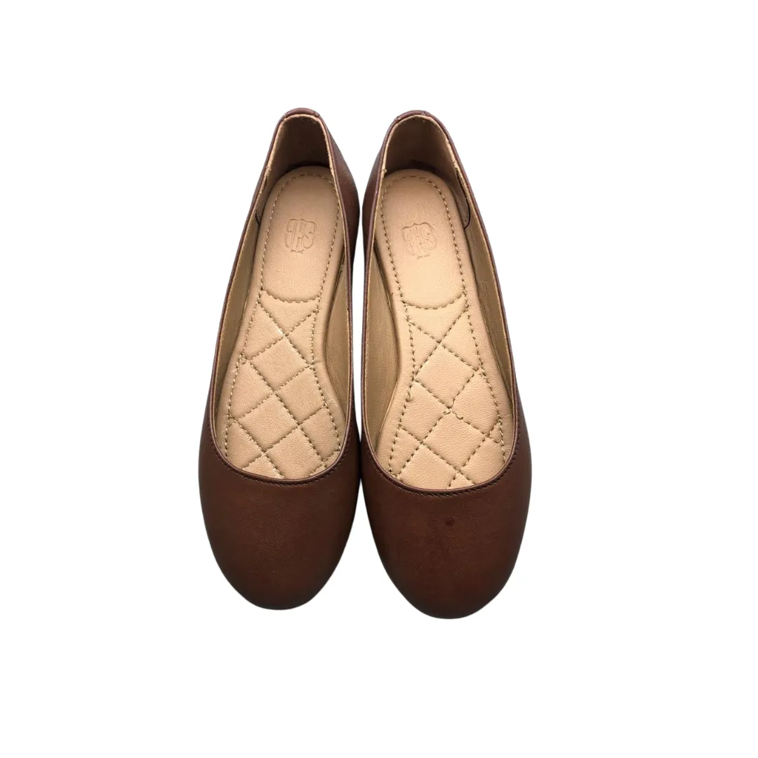 Stella Rich Brown Leather Ballet Flats For Girls