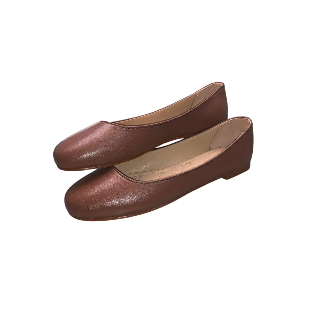 Stella Rich Brown Leather Ballet Flats For Girls