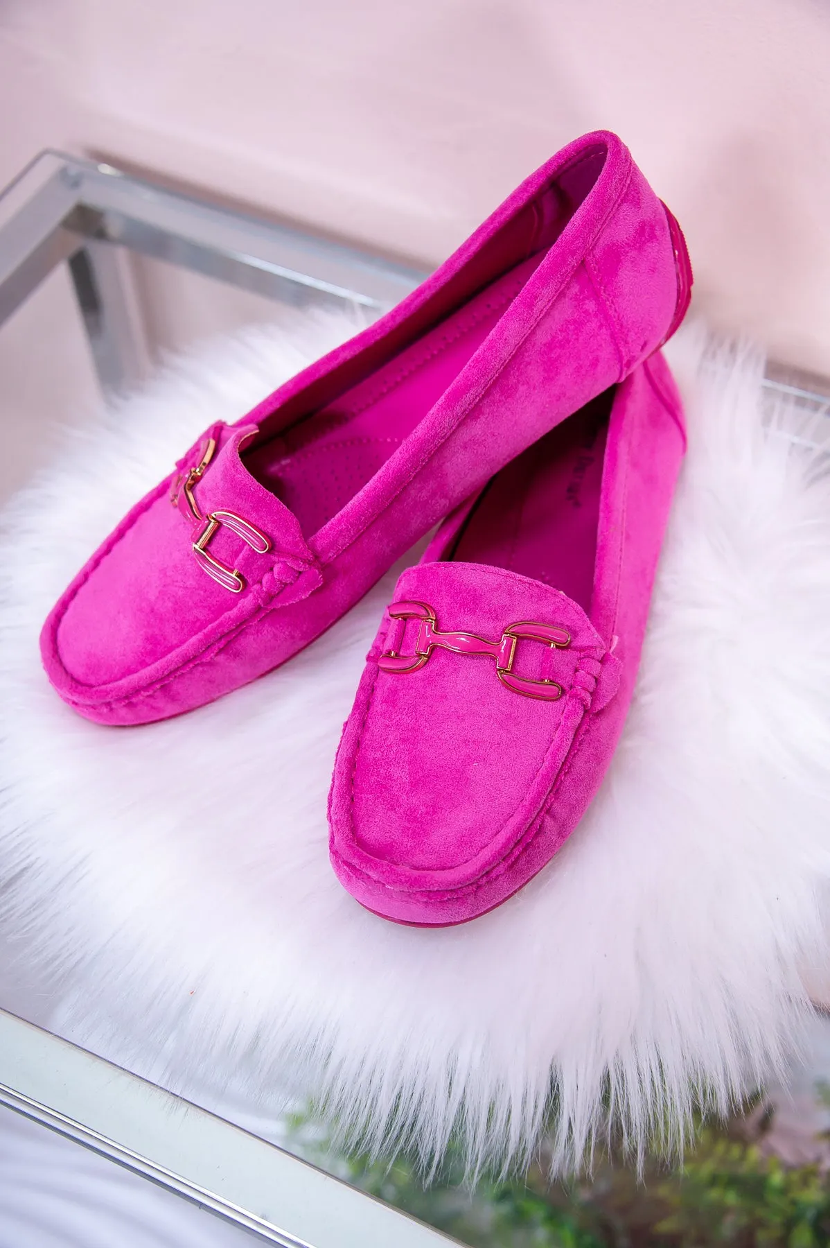 Step Into Happiness Fuchsia/Gold Slip On Loafers - SHO2621FU