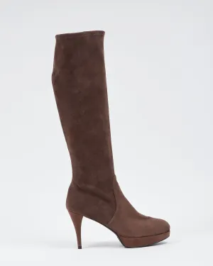Stuart Weitzman Light Brown Suede Platform Mid Length Boots - 38.5