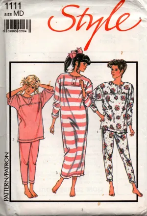 Style 1111 Girls Stretch Pajamas & Nightshirt 1980s Vintage Sewing Pattern Size Medium 8 - 10 UNCUT Factory Folded
