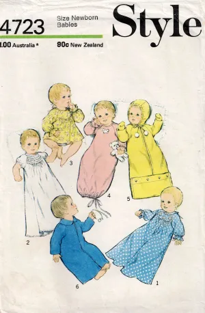 Style 4723 Baby Layette Including Sleeping Bag etc 1970s Vintage Heirloom Sewing Pattern Size Newborn