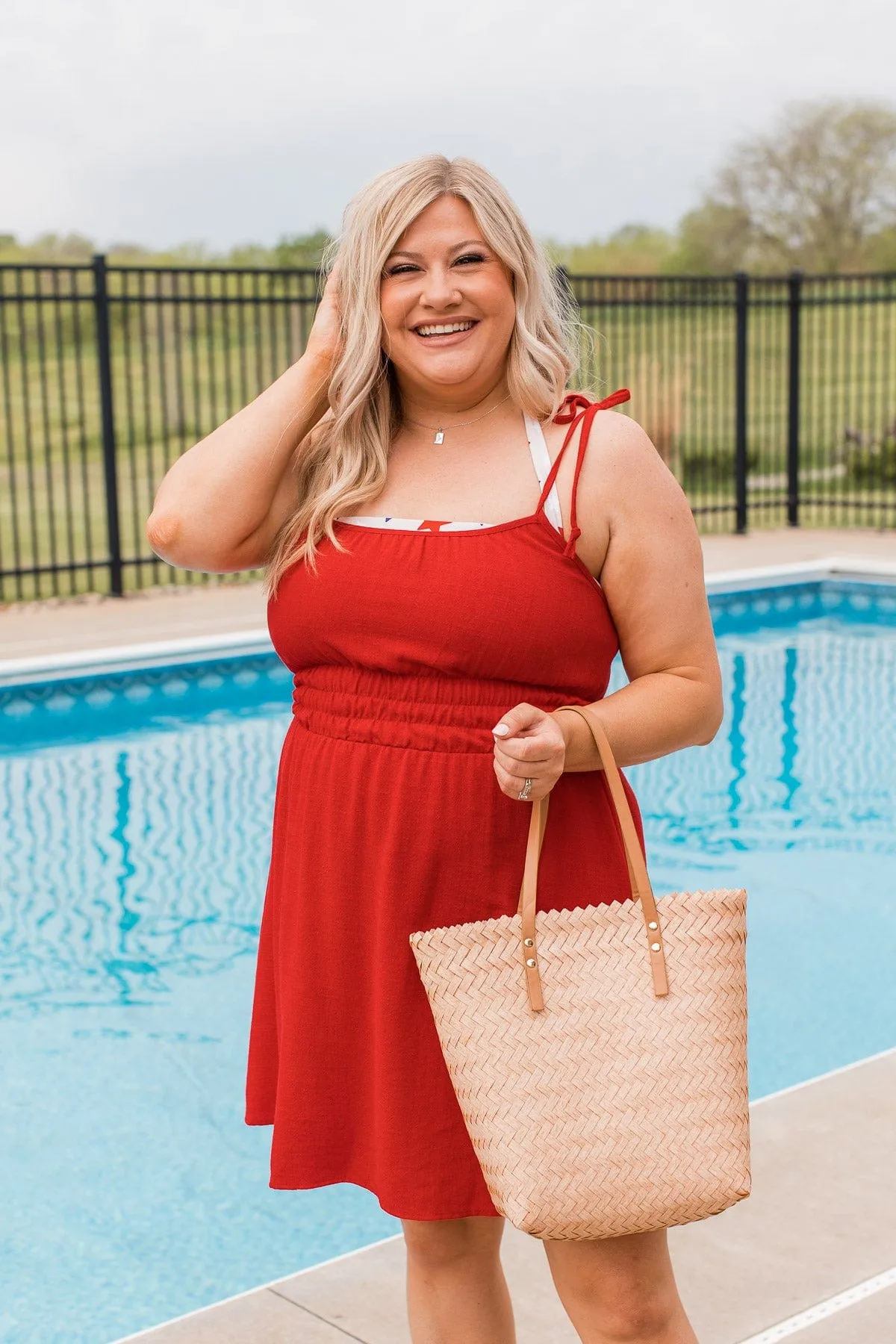 Summer Fling Tie Shoulder Mini Dress- Red
