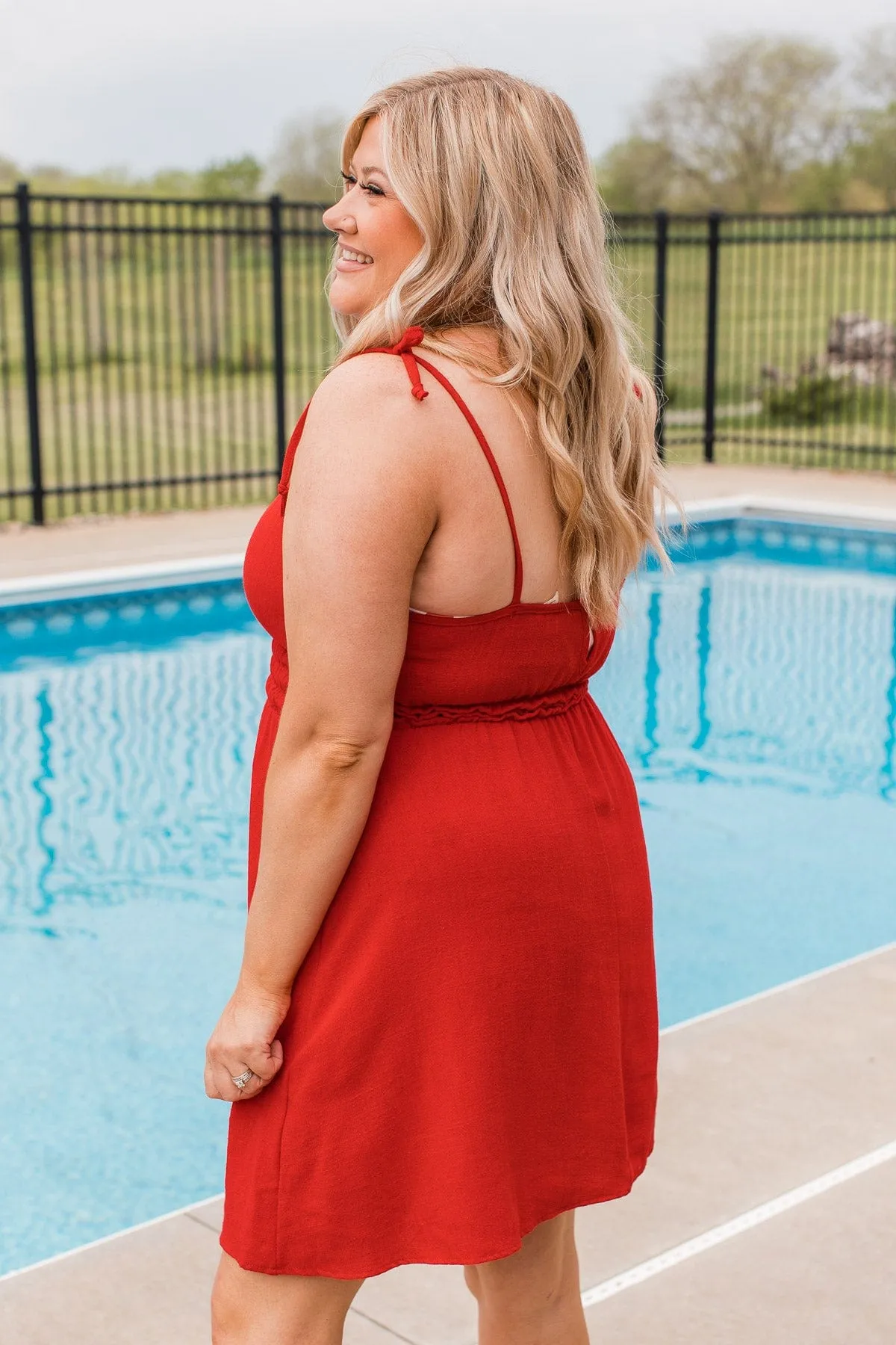 Summer Fling Tie Shoulder Mini Dress- Red