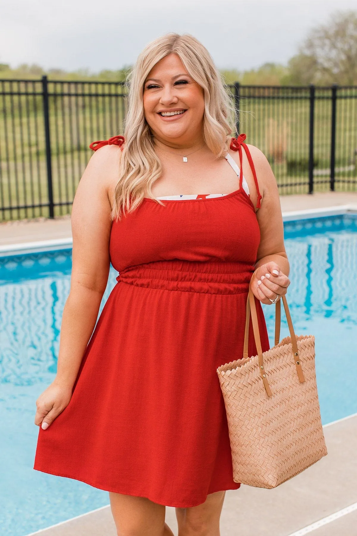 Summer Fling Tie Shoulder Mini Dress- Red