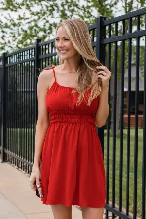 Summer Fling Tie Shoulder Mini Dress- Red