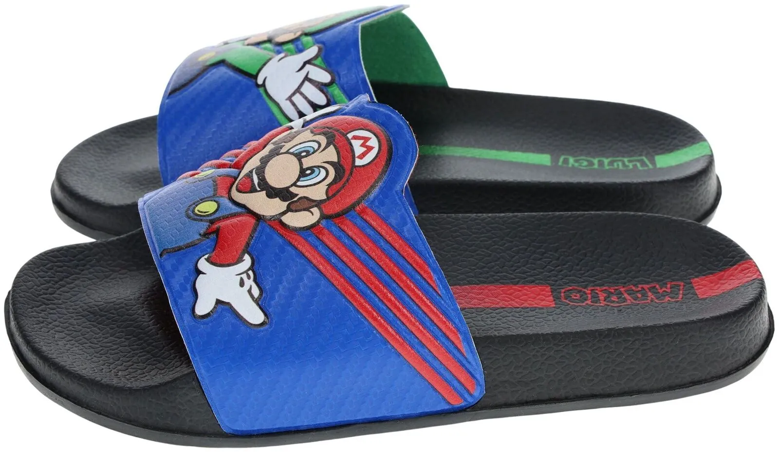 Super Mario Boys Sport Mismatch Design Slides Black / Blue 10-11 Little Boy
