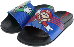 Super Mario Boys Sport Mismatch Design Slides Black / Blue 10-11 Little Boy