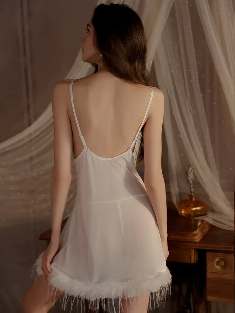 Swan Elegance Feather-Trimmed Slip Dress
